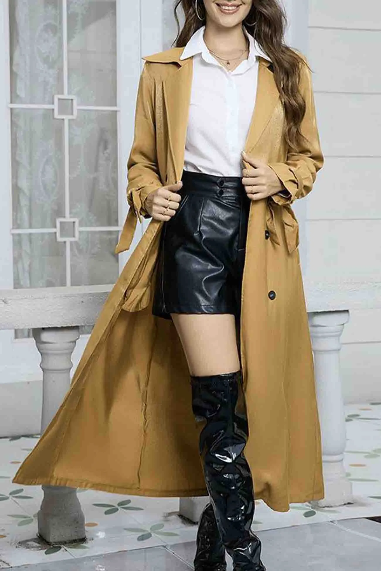 Lapel Double-breasted Strappy Trench Coat