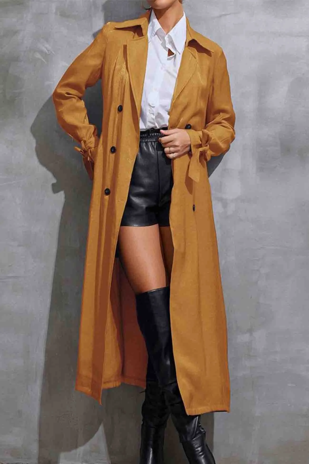 Lapel Double-breasted Strappy Trench Coat