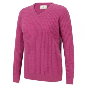 Lauder Ladies Cable Pullover - Cerise by Hoggs of Fife