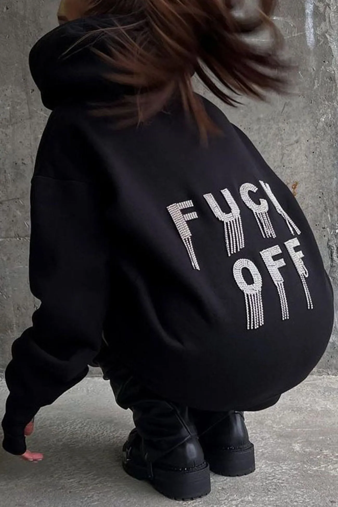 Letter Hot Drilling Fringed Hoodie