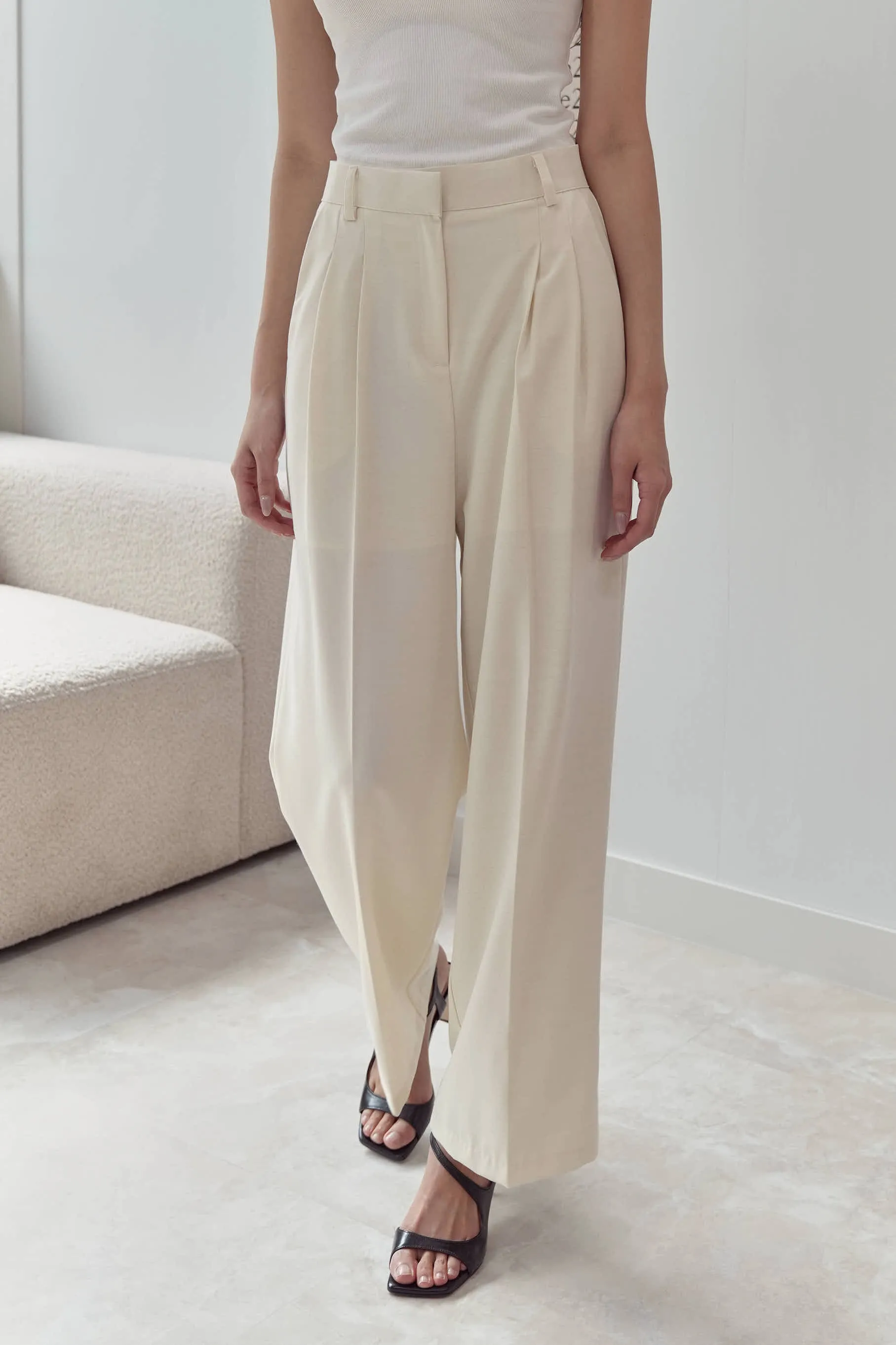 Lillian Pintuck Trousers, Ivory