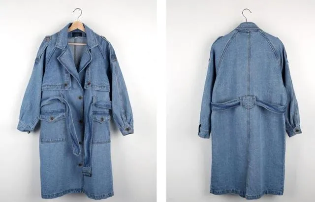 Long Oversized Denim Trench Coat