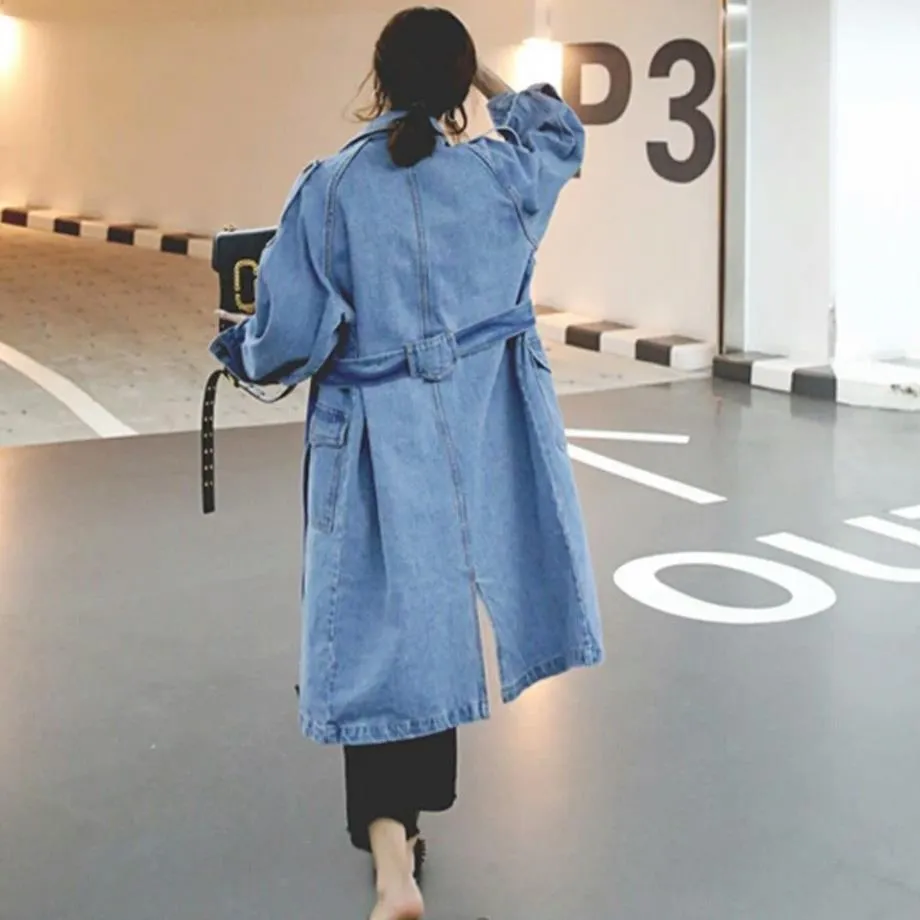 Long Oversized Denim Trench Coat