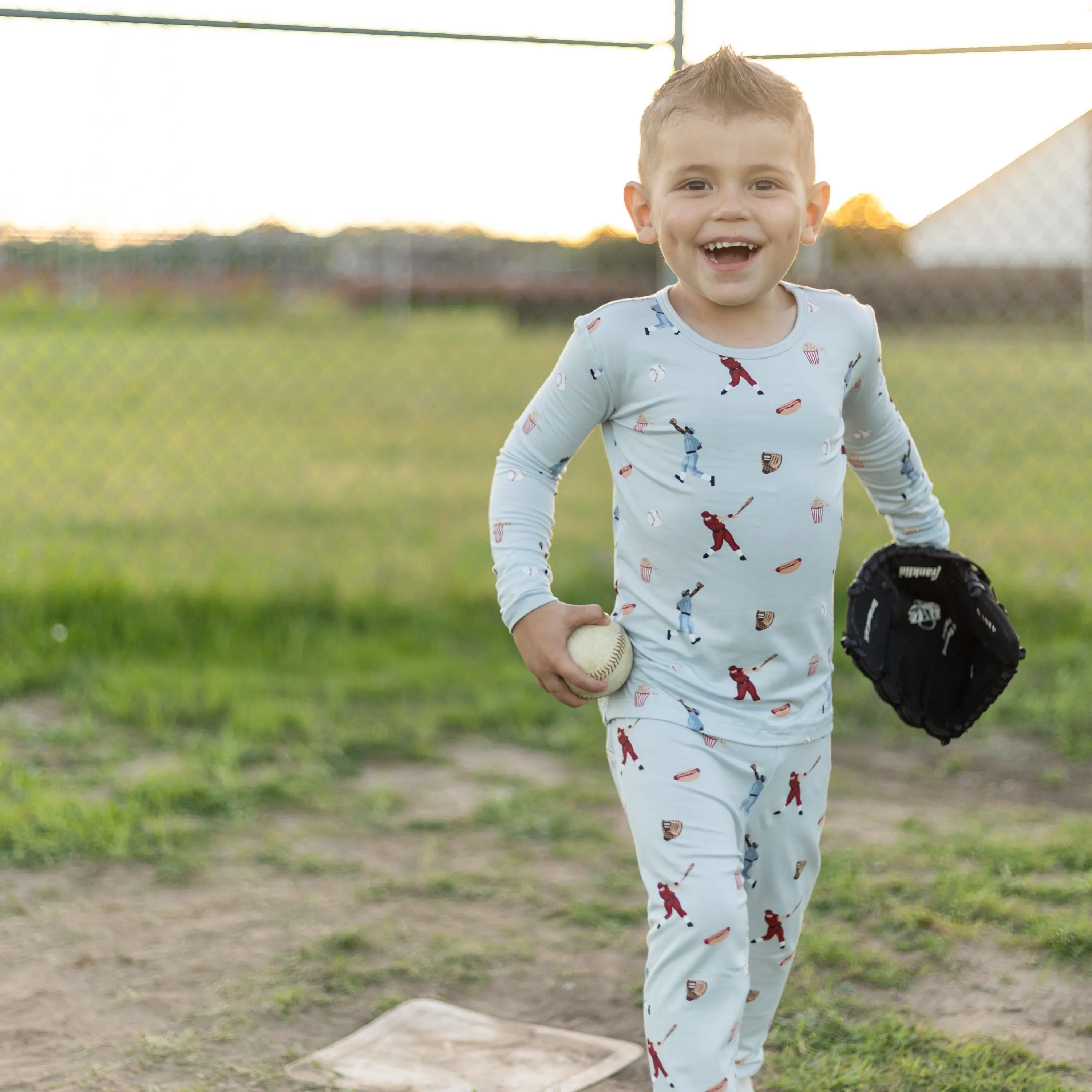 Long Sleeve Pajamas in Vintage Baseball