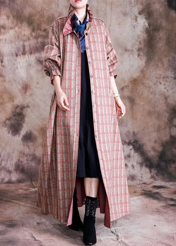 Luxury red plaid woolen coats trendy plus size trench coat fall Cinched coat