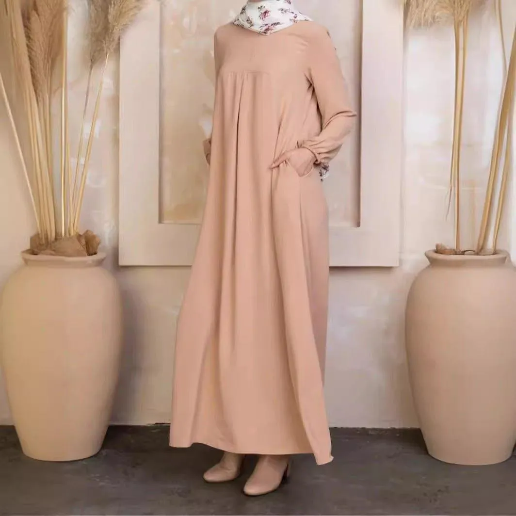 MA070 Pleated Solid Simple Abaya