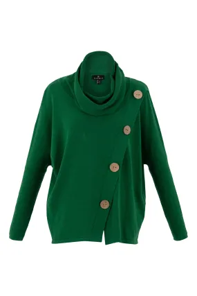 'Marble' Knitted Cowl Neck Long Sleeve Sweater in Green