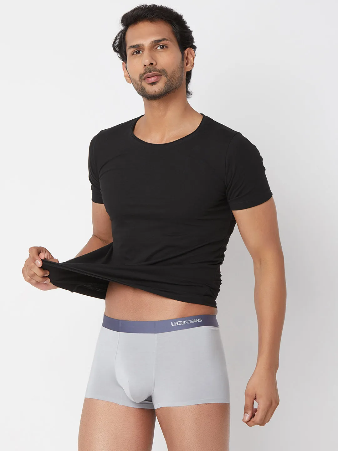 Men Grey Solid Super Premium Bonded Elastic Trunk - Underjeans By Spykar