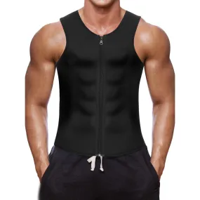 Men Waist Trainer Vest for Weightloss Hot Neoprene Corset Body Shaper Zipper Sauna Tank Top Workout Shirt (L, Black Neoprene Slimming Vest)