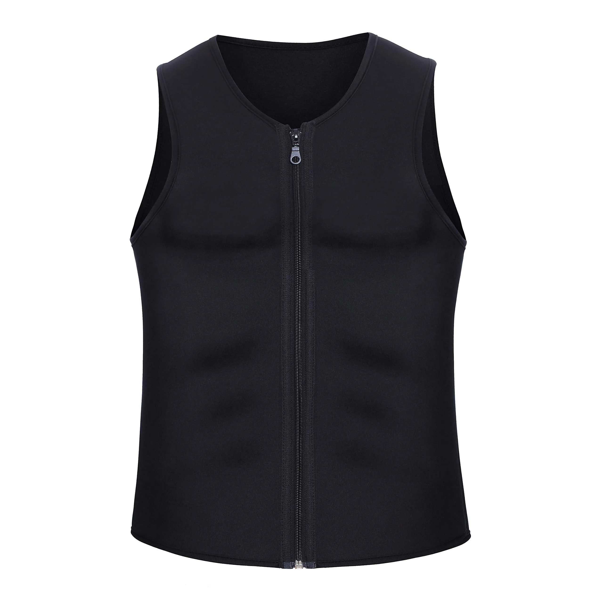 Men Waist Trainer Vest for Weightloss Hot Neoprene Corset Body Shaper Zipper Sauna Tank Top Workout Shirt (L, Black Neoprene Slimming Vest)