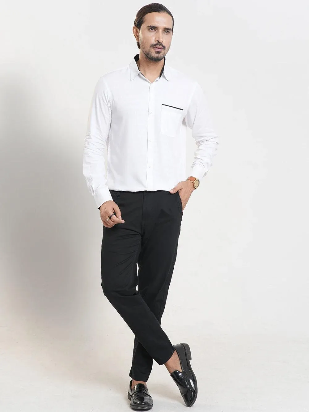 Men's Full Sleeve Casual Shirt in Fancy White