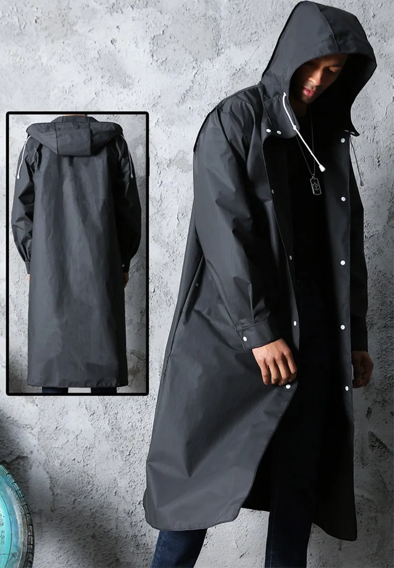 Men's Polyester Raincoat Waterproof Long Rain Jacket Hooded Outdoor Hiking Raincoat | 1210