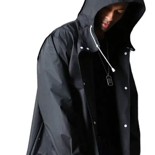 Men's Polyester Raincoat Waterproof Long Rain Jacket Hooded Outdoor Hiking Raincoat | 1210