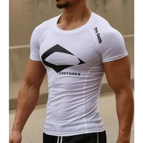 Mens Quick Dry Fitness Printed Tees Outdoor SPORT Running Climbing Short Sleeves Shirt Tights Bodybuilding Tops