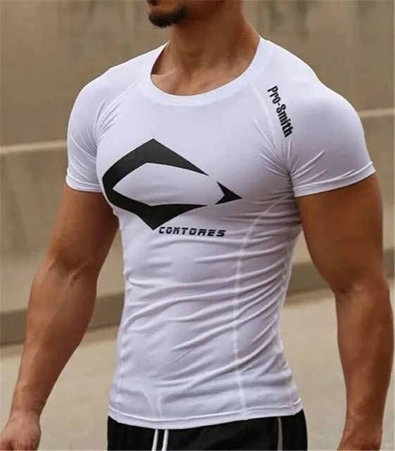 Mens Quick Dry Fitness Printed Tees Outdoor SPORT Running Climbing Short Sleeves Shirt Tights Bodybuilding Tops