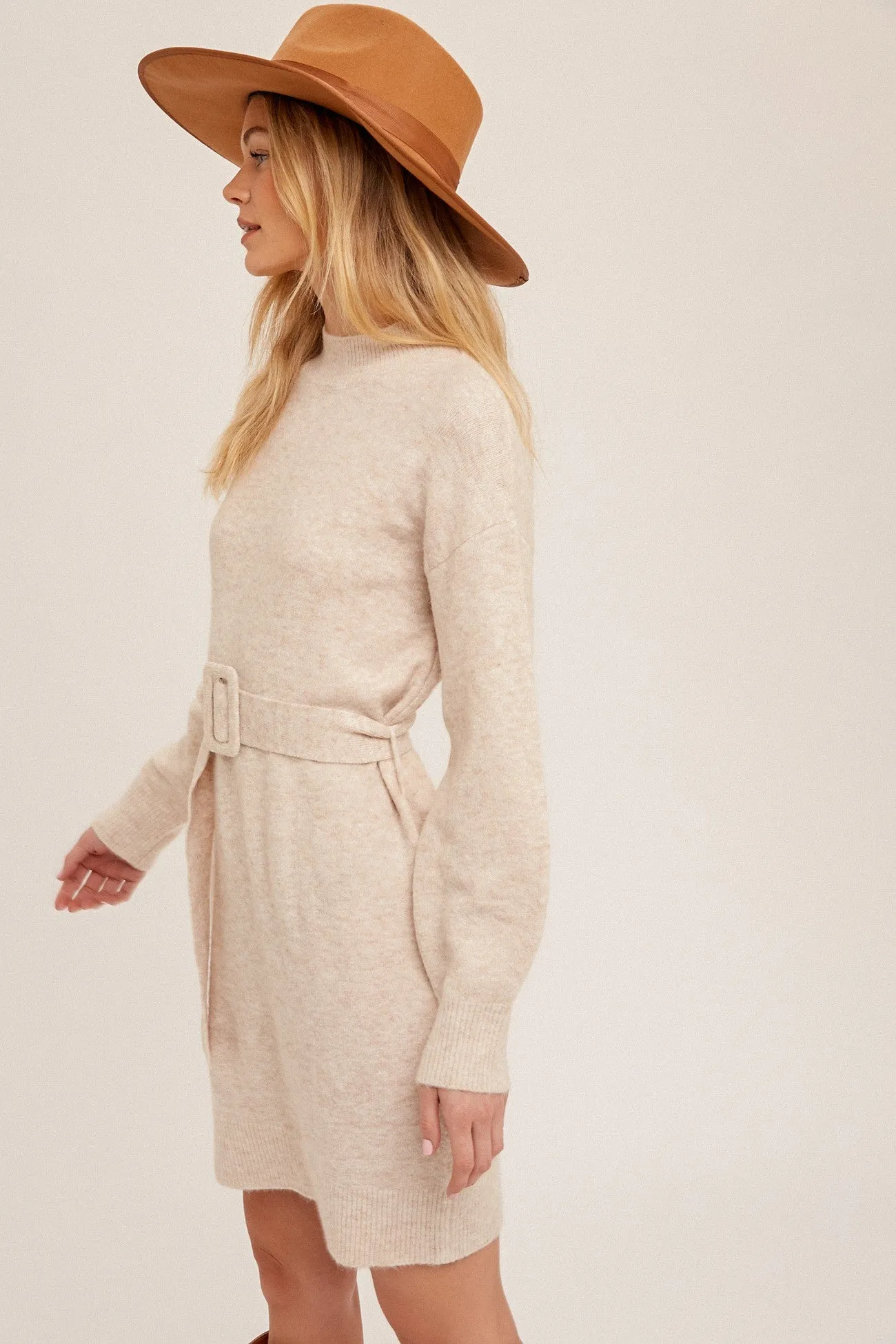 Mockneck Belted Sweater Dress