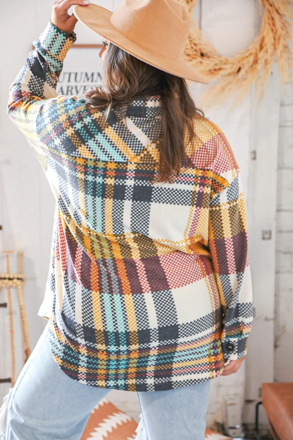 Mustard & Cream Aztec Fleece Oversize Pocket Shacket