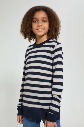 Navy And Beige Striped Pullover