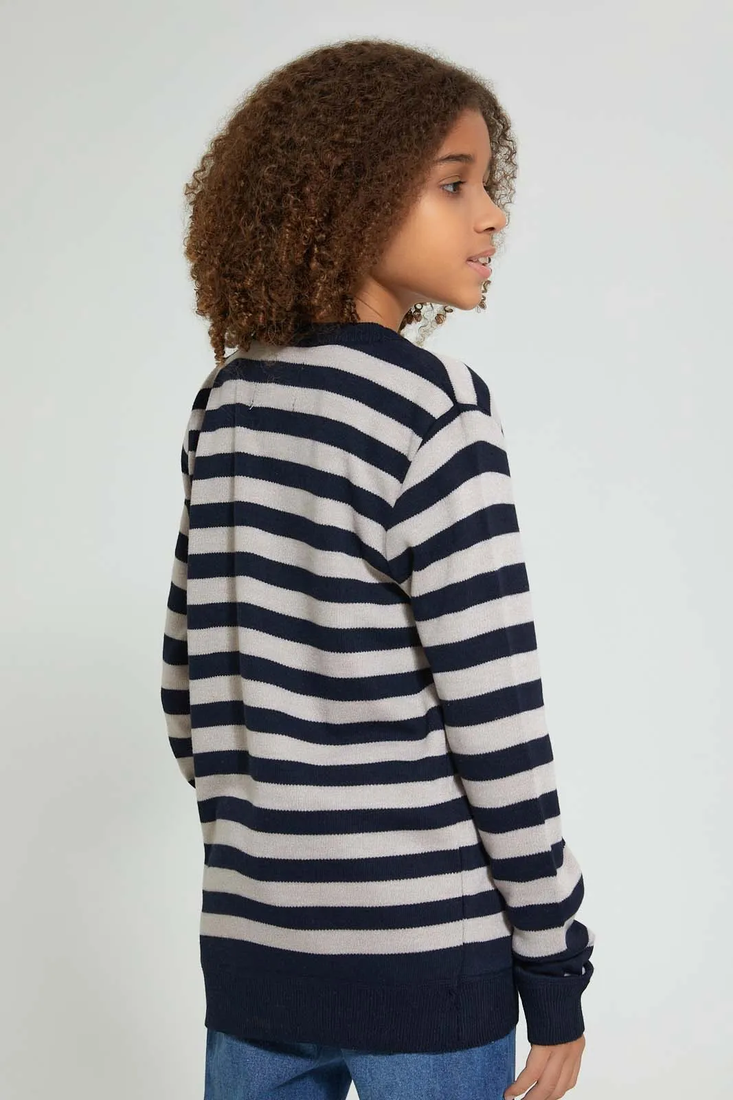 Navy And Beige Striped Pullover