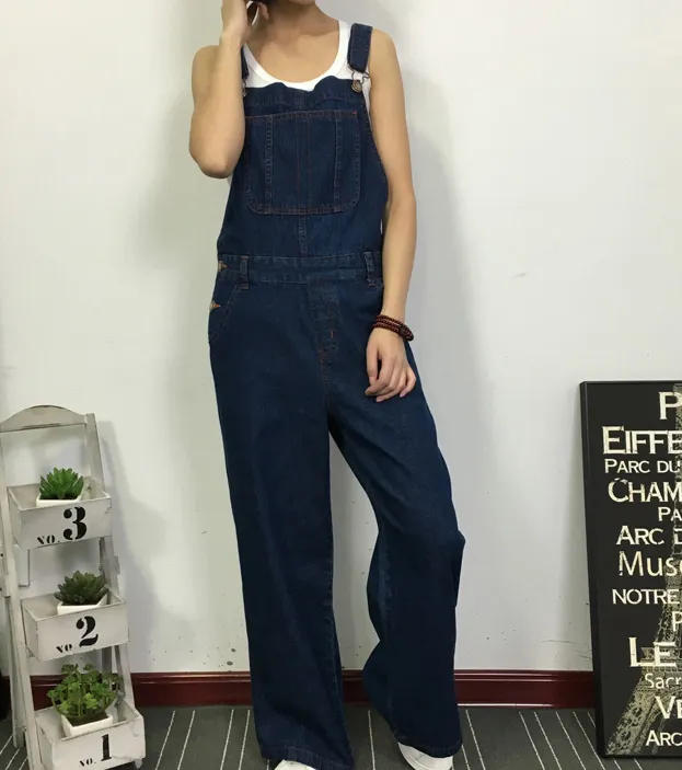 Navy Blue Denim Casual Spring Denim Overall Women Jumpsuits QY11