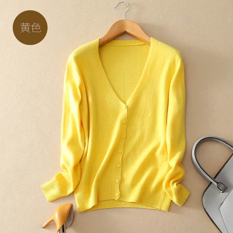 New autumn and winter new wool knitted cardigan women's sweater V-neck long-sleeved fashion jacket loose large size