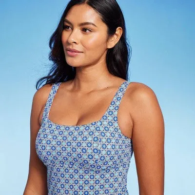 New - Lands' End Women's Tankini Swimwear Underwire Tank Top Square Neck, Blue 12