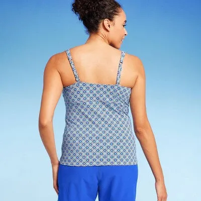 New - Lands' End Women's Tankini Swimwear Underwire Tank Top Square Neck, Blue 14