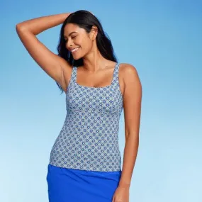 New - Lands' End Women's Tankini Swimwear Underwire Tank Top Square Neck, Blue 14