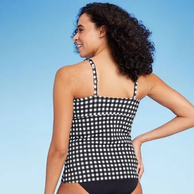 New - Lands' End Women's Underwire Square Neck Tankini Tank Top Swimsuit Black/White 4