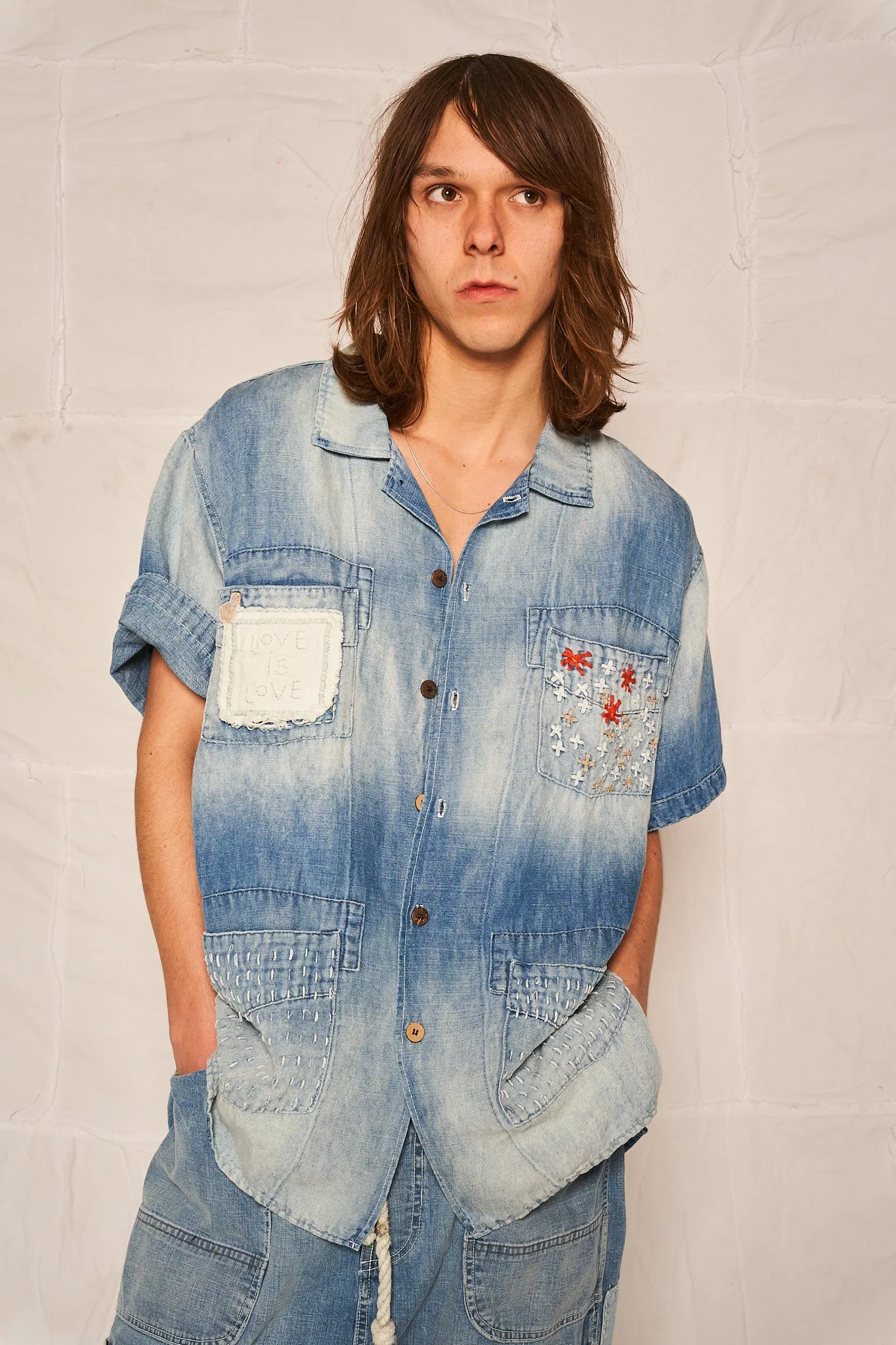 Oaxaca Shirt Hemp Denim Embroidery Love