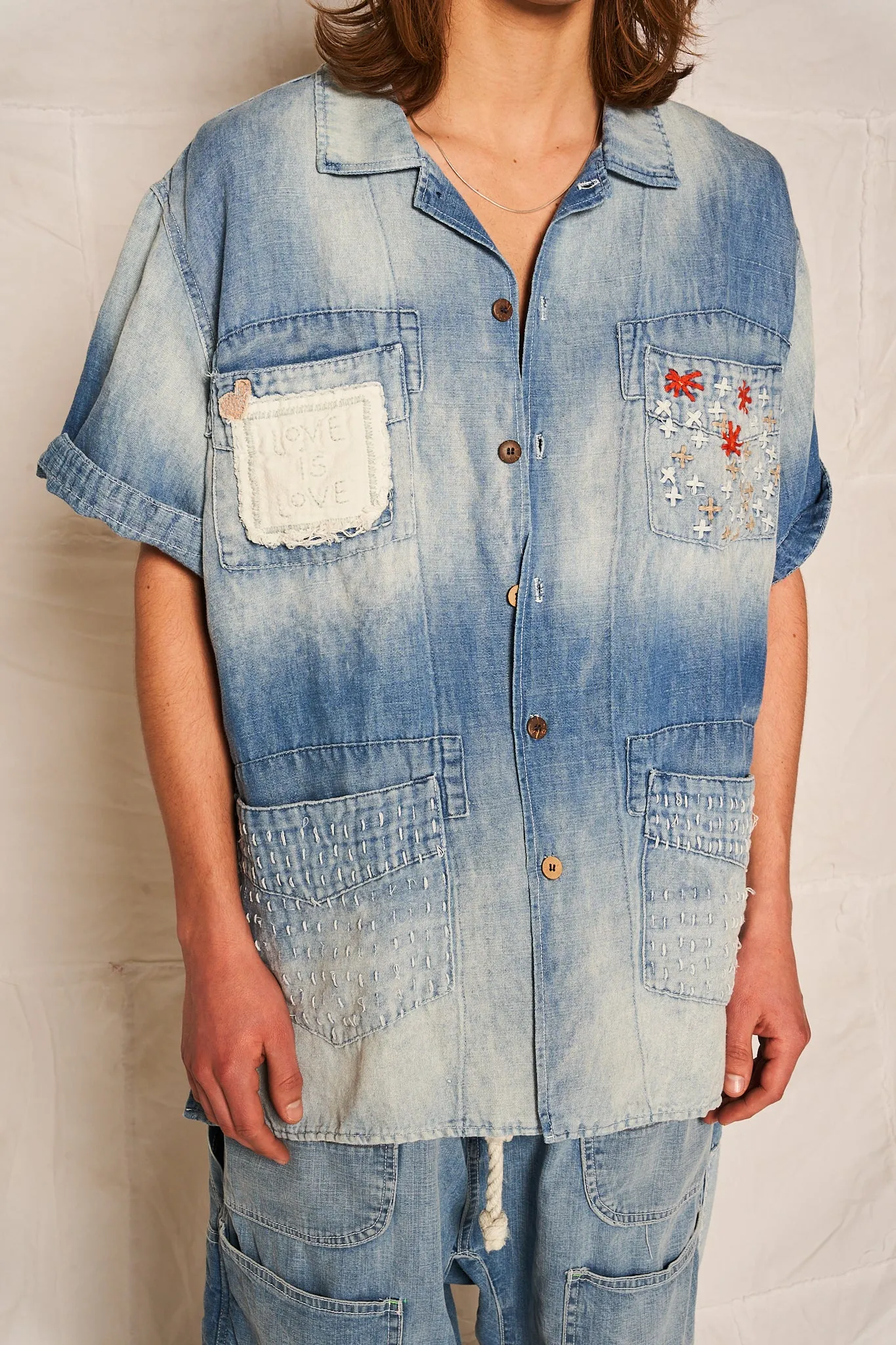 Oaxaca Shirt Hemp Denim Embroidery Love