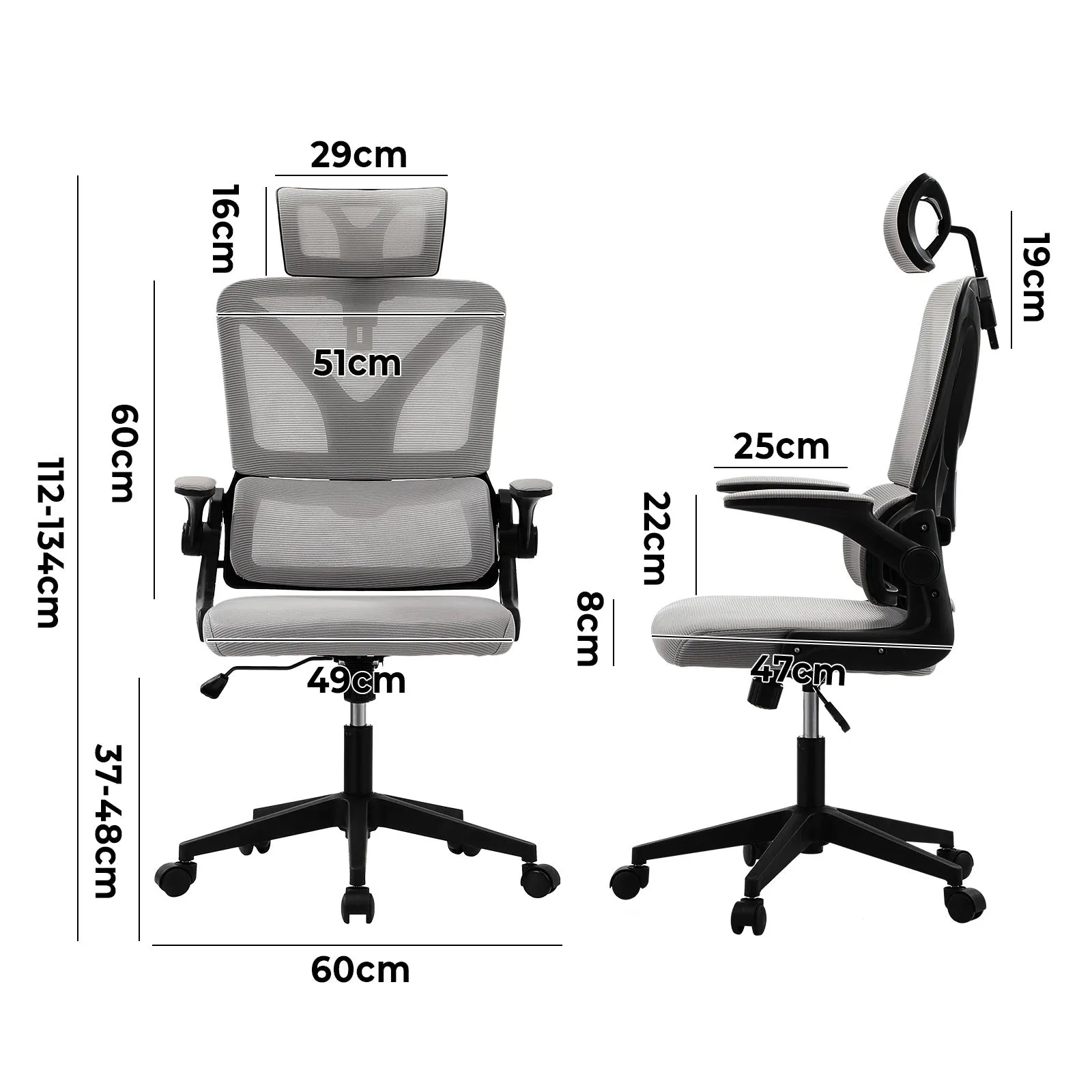 Oikiture Mesh Office Chair Adjustable Lumbar Support Reclining D-Shape BK&GY