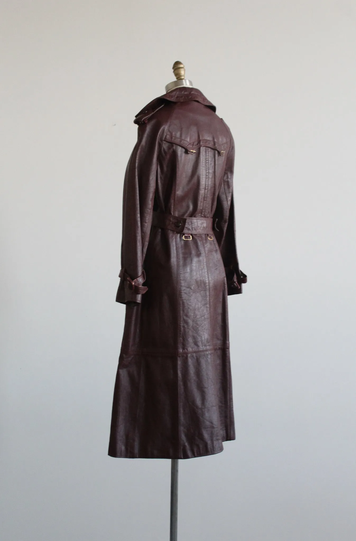 oxblood leather trench