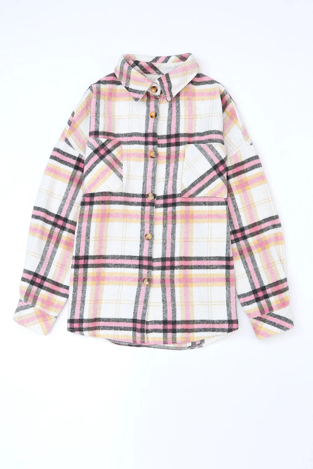 Pink Plaid Button Front Chest Pocket Shacket