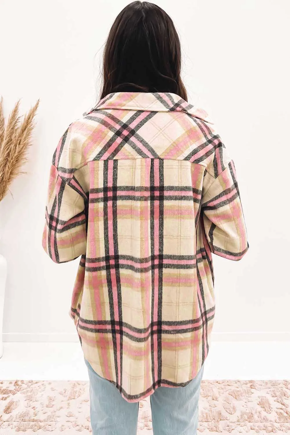 Pink Plaid Button Front Chest Pocket Shacket