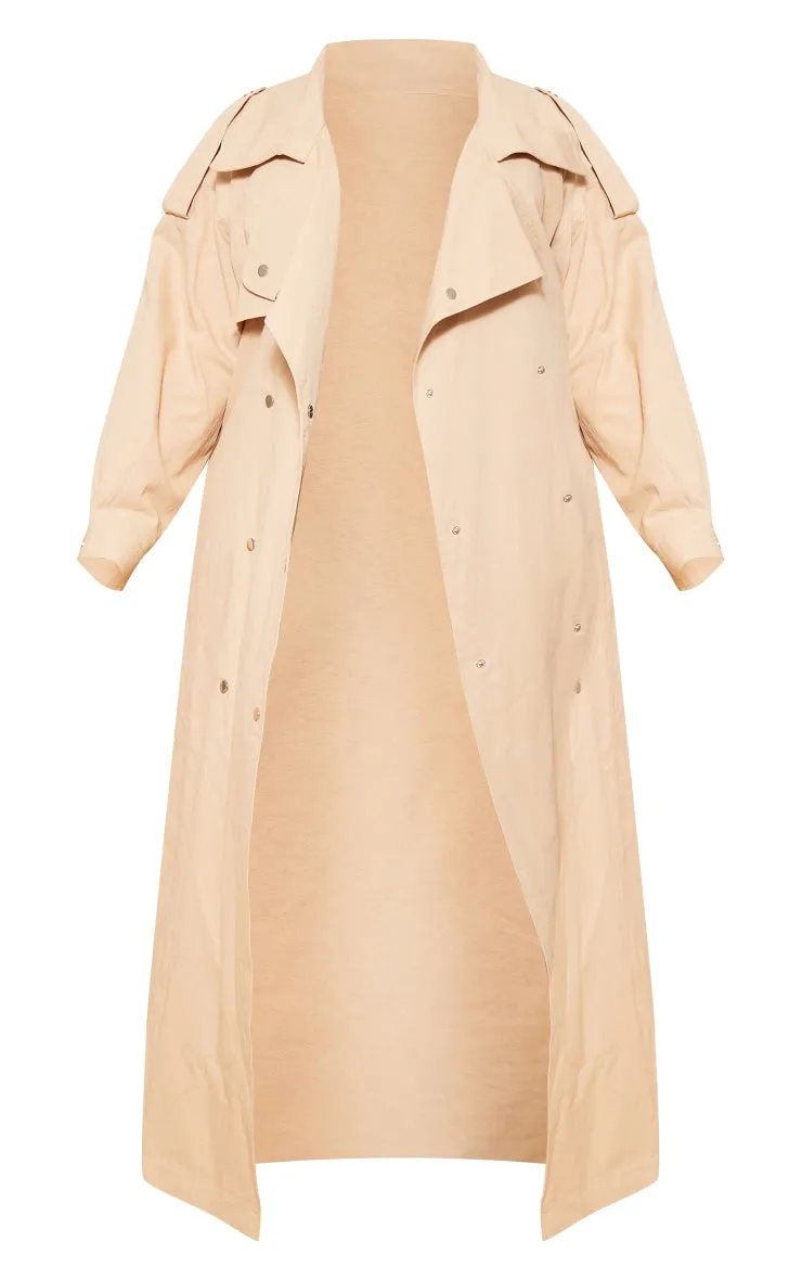 Plus Light Khaki Popper Detail Trench Coat