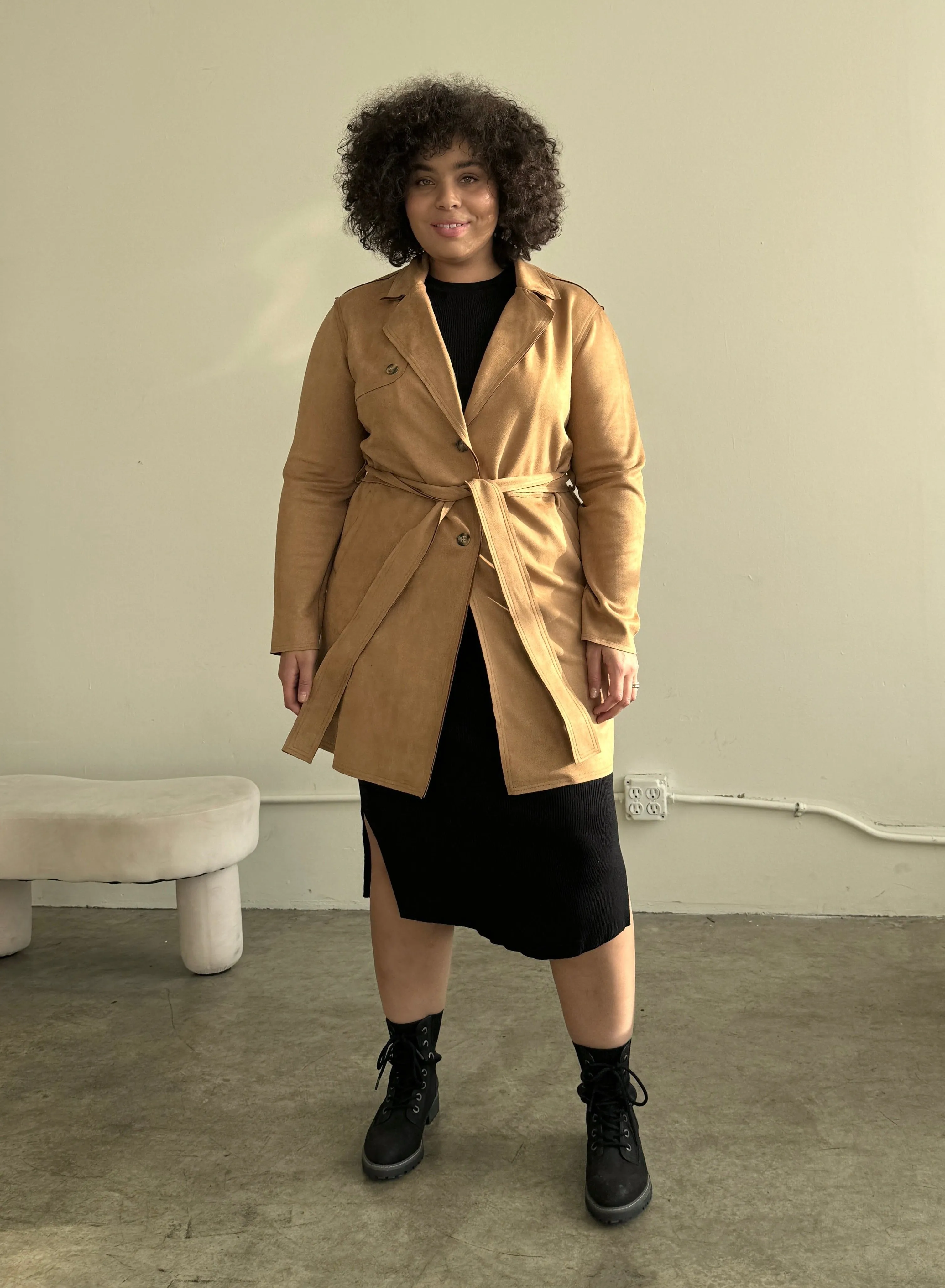 Plus Size Suede Trench Coat