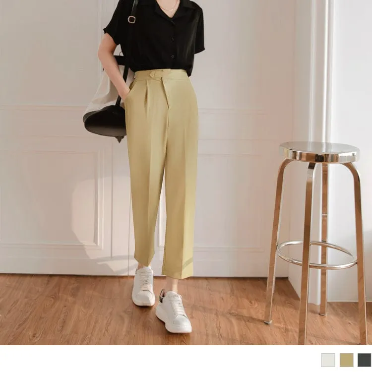 PURE COLOR HIGH WAIST POCKETS STRAIGHT PANTS