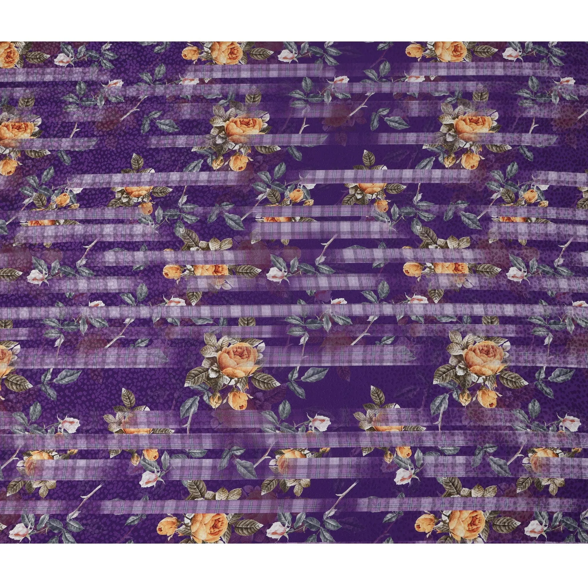 Purple Floral Silk Satin Fabric, Width 140 cm, South Korea-D21275