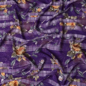 Purple Floral Silk Satin Fabric, Width 140 cm, South Korea-D21275