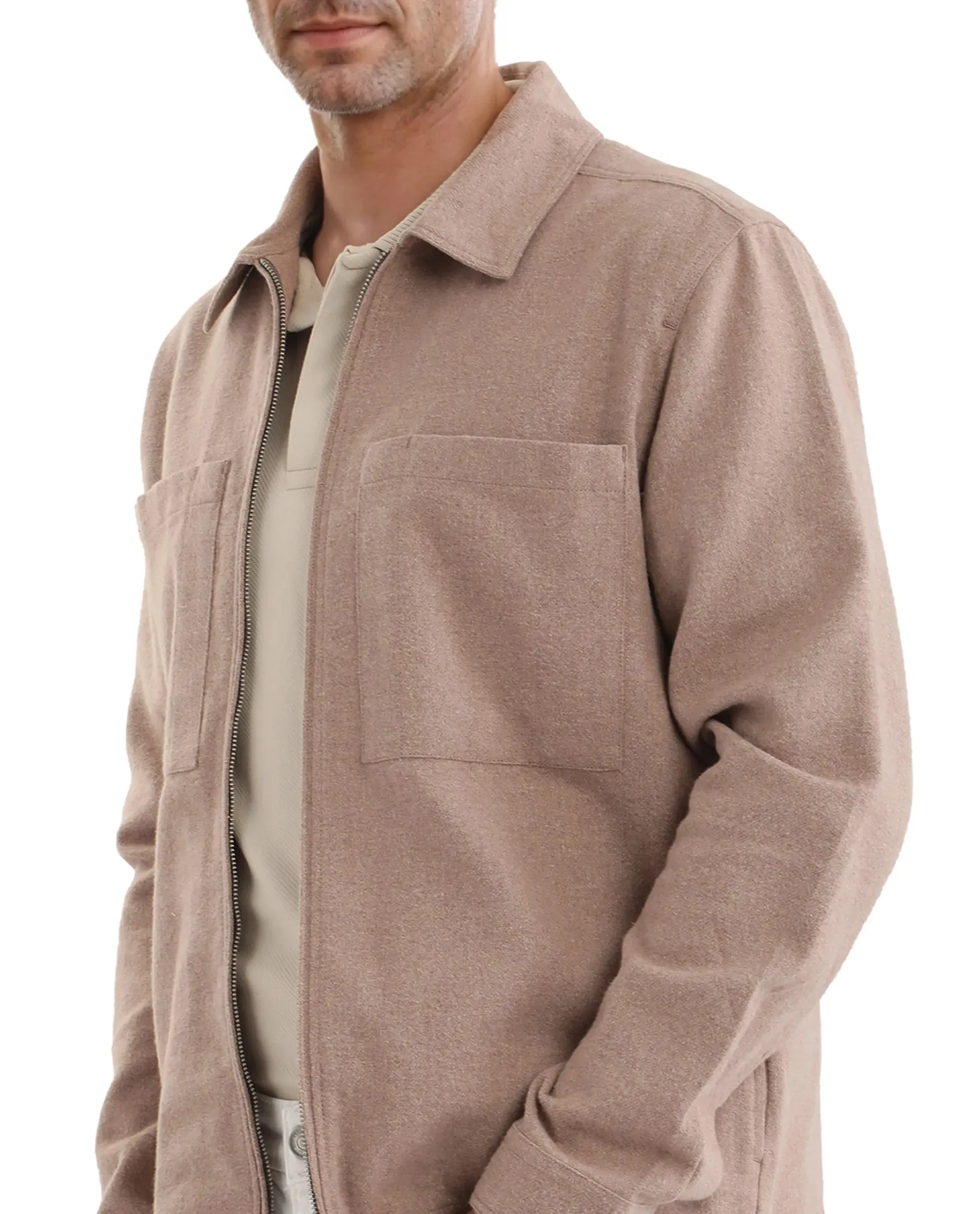 Rare Rabbit Men's Kaai Peach Polyester Nylon Fabric Full Sleeve Plain Shacket