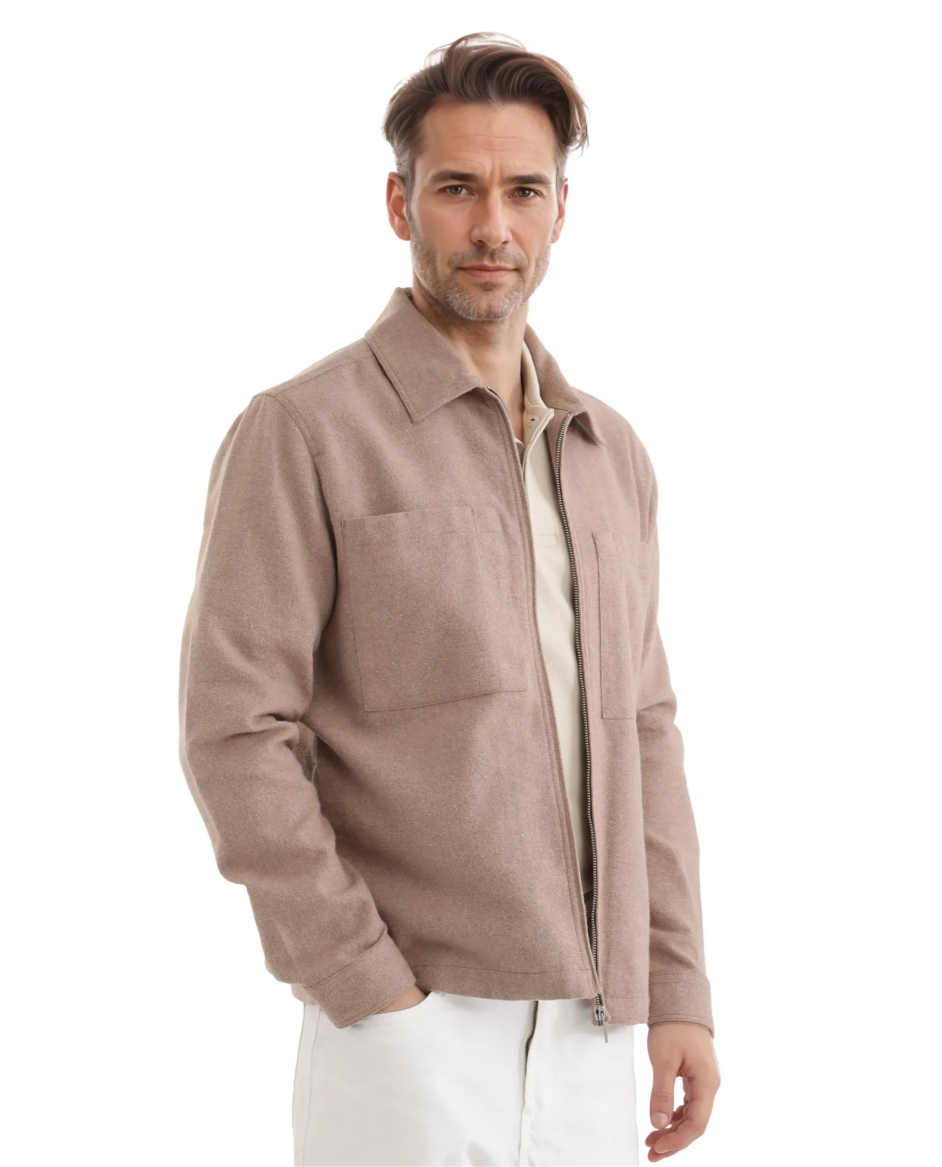 Rare Rabbit Men's Kaai Peach Polyester Nylon Fabric Full Sleeve Plain Shacket