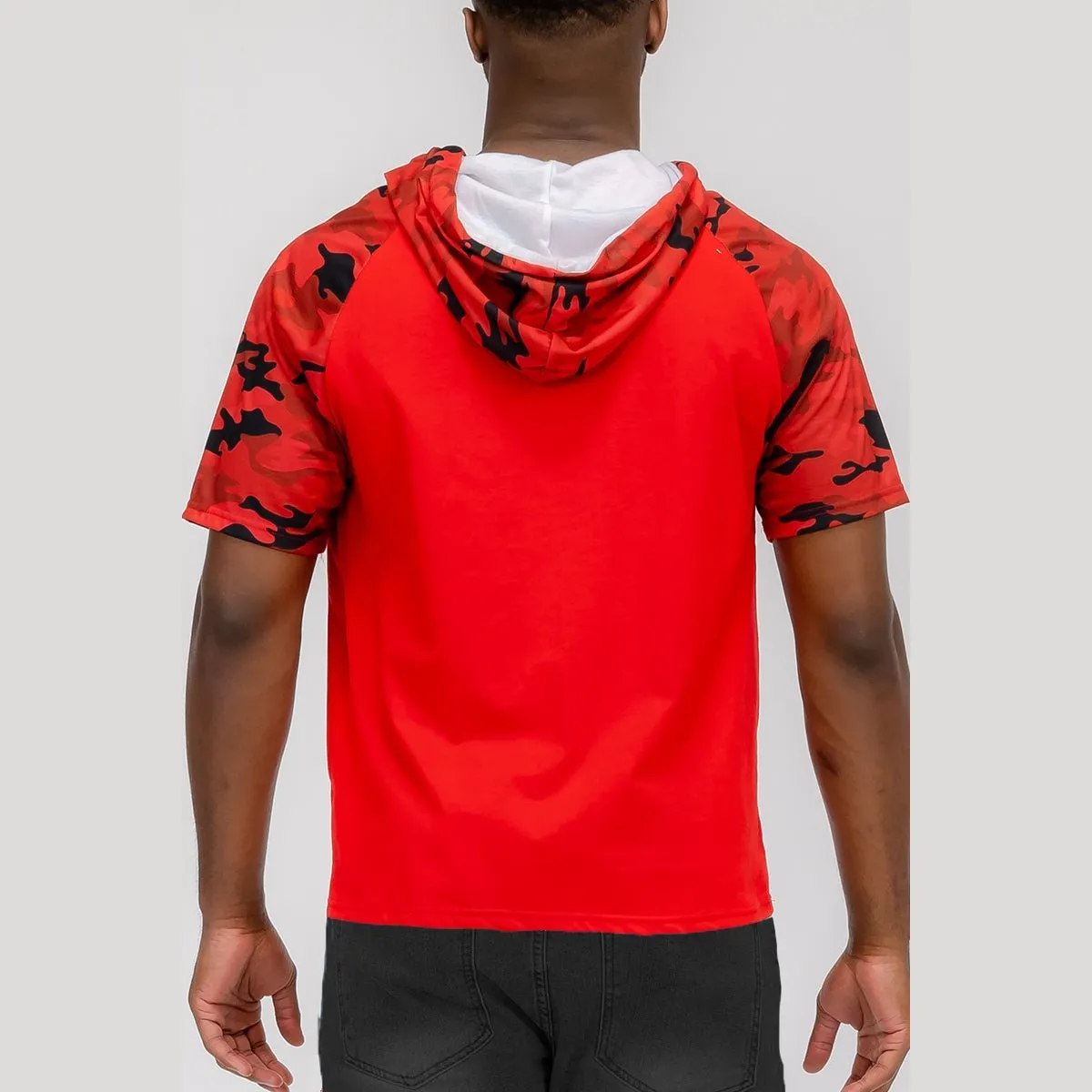 Red Color Block Short Sleeve Hooded Tee