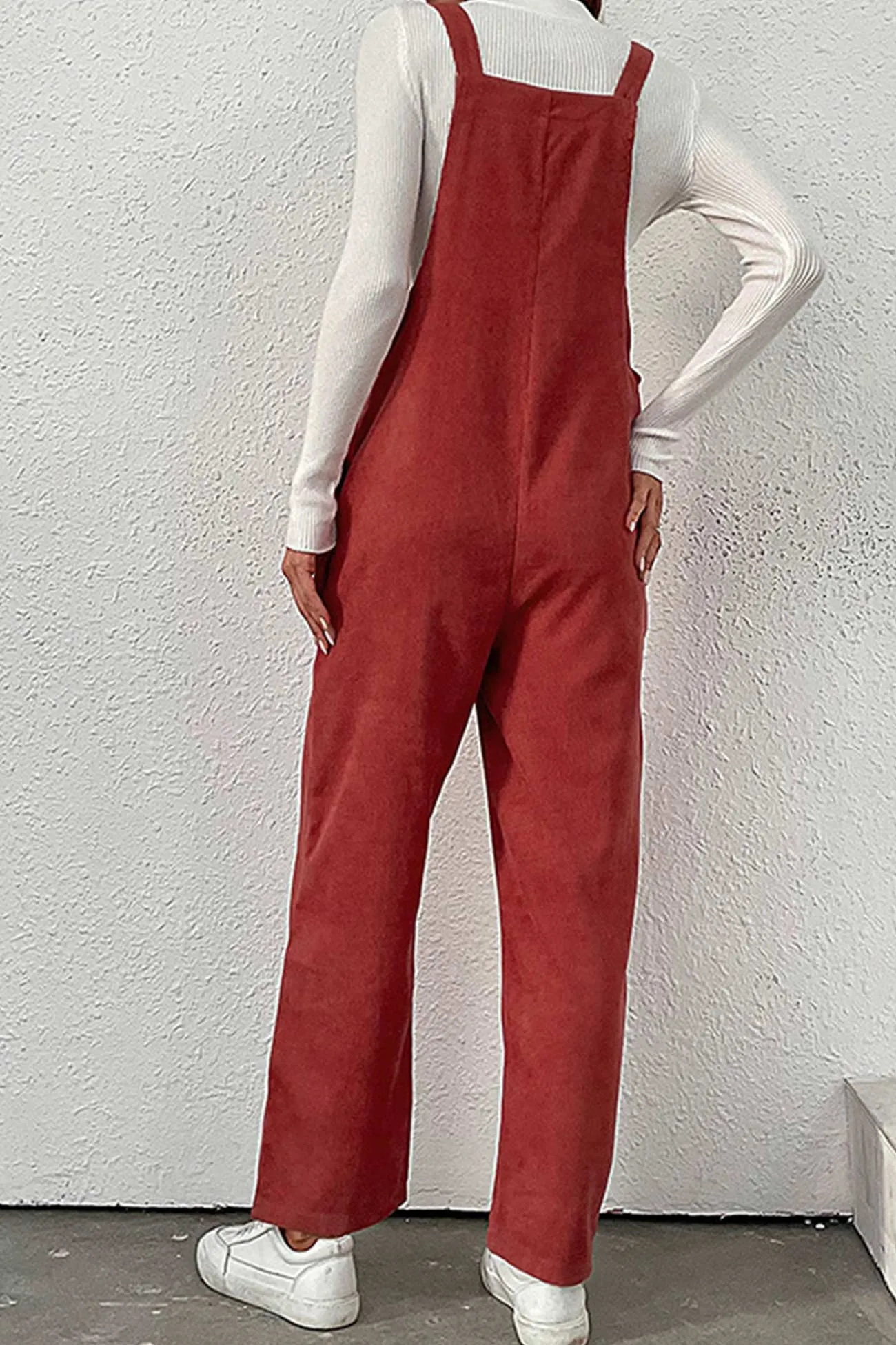 Red Corduroy Loose Jumpsuits