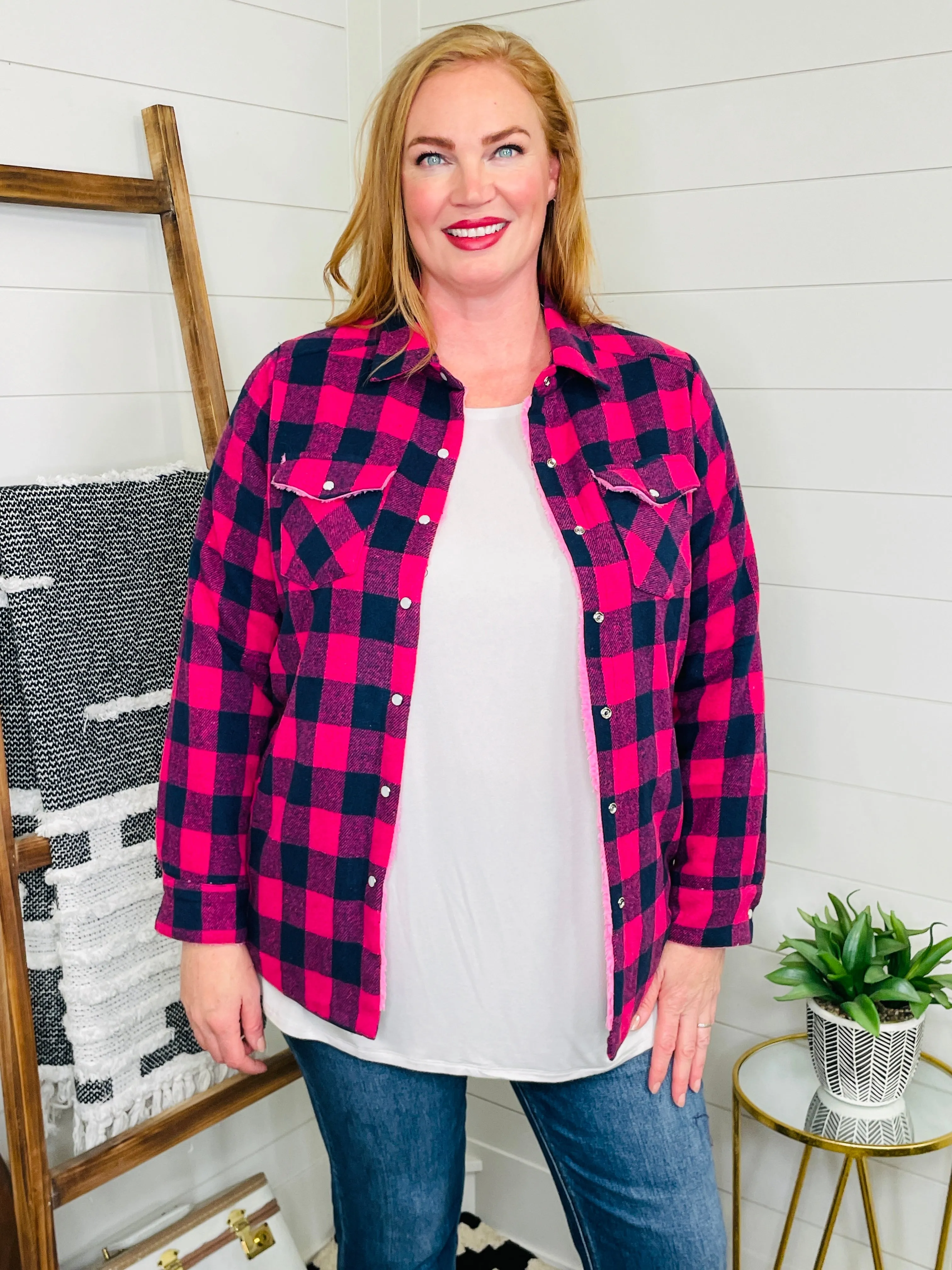 RESTOCKED! Posh Pink Plaid Sherpa Lined Shacket