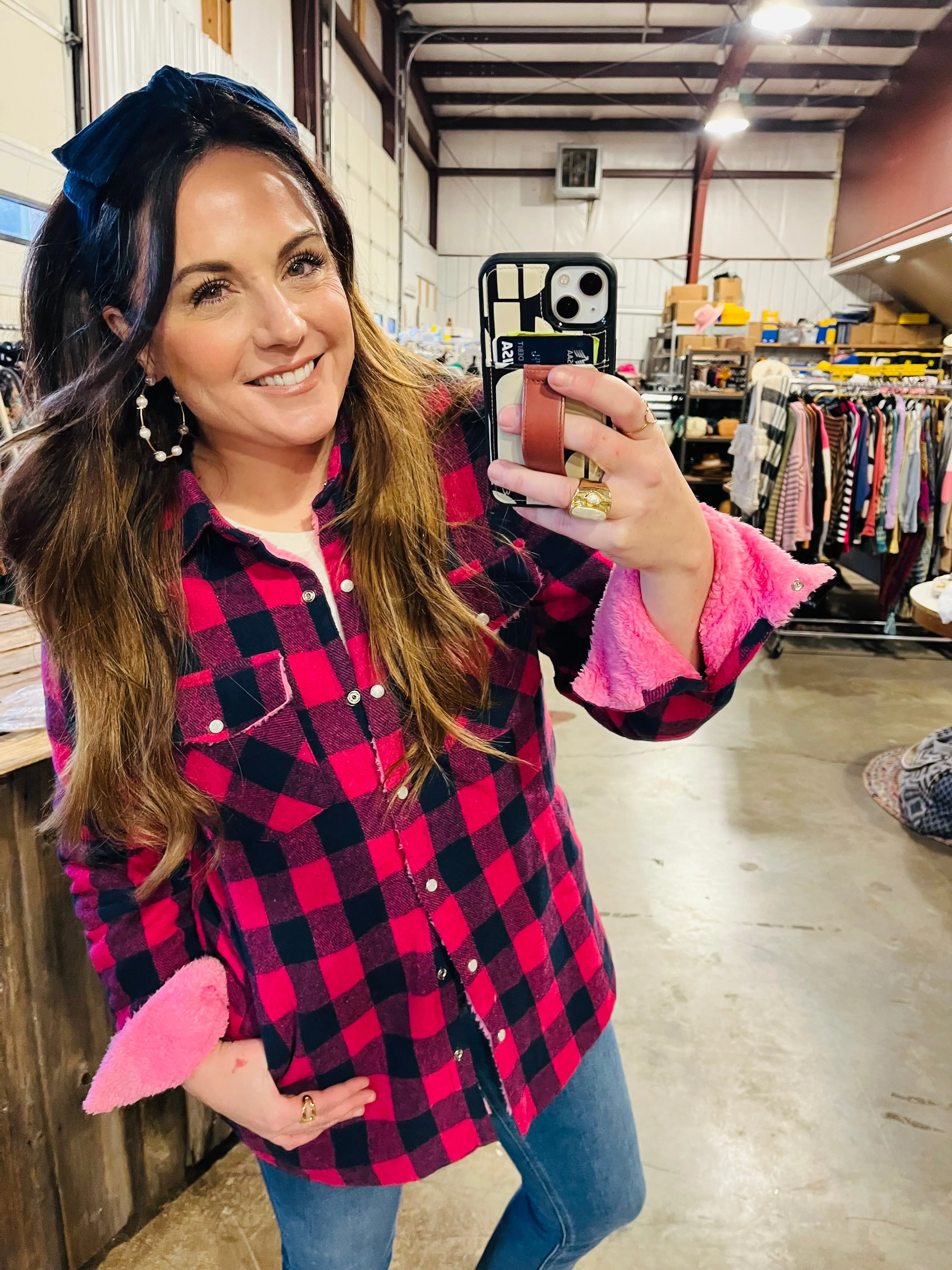 RESTOCKED! Posh Pink Plaid Sherpa Lined Shacket