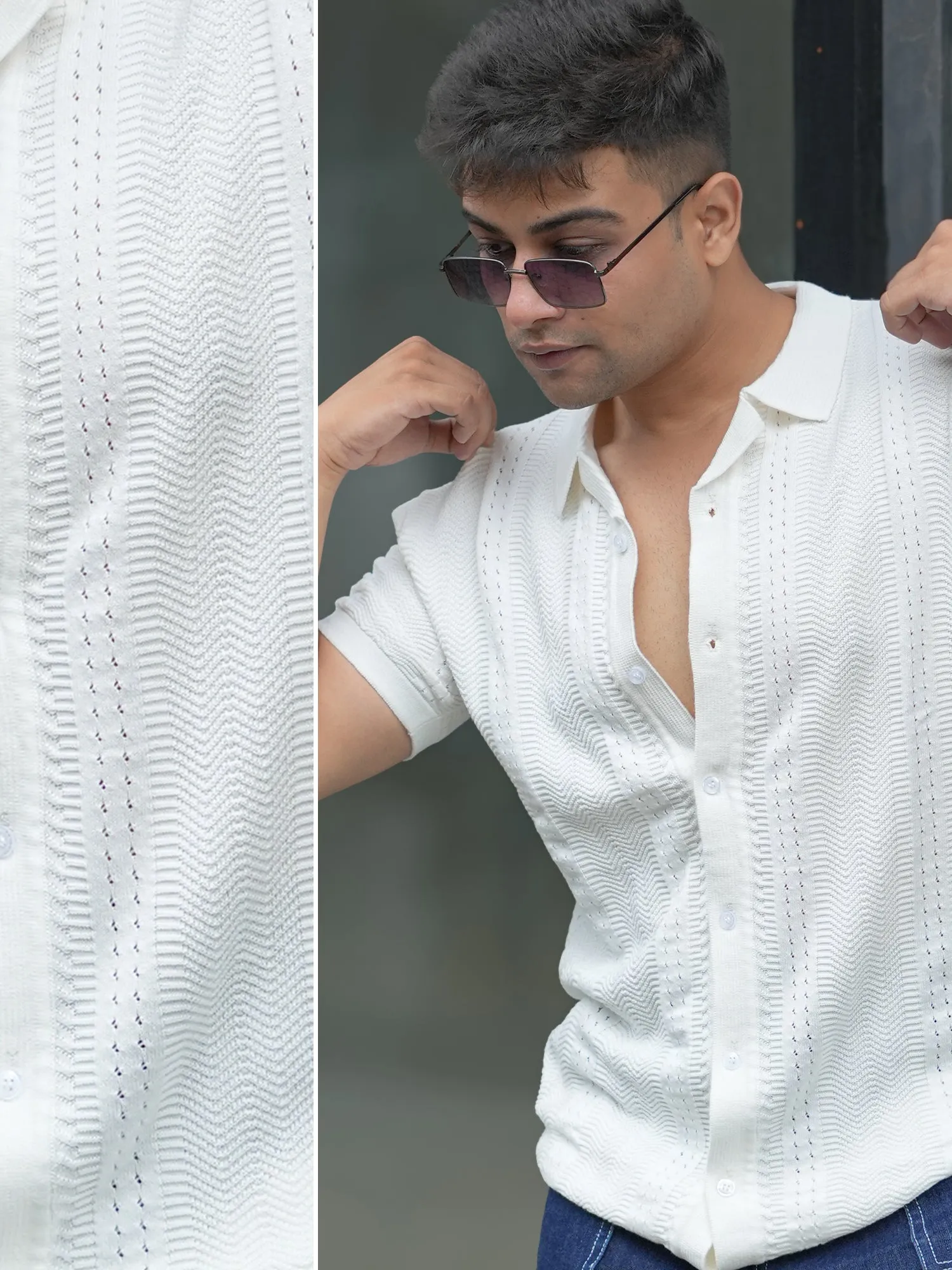 Ribbed FlatKnit White Shirt