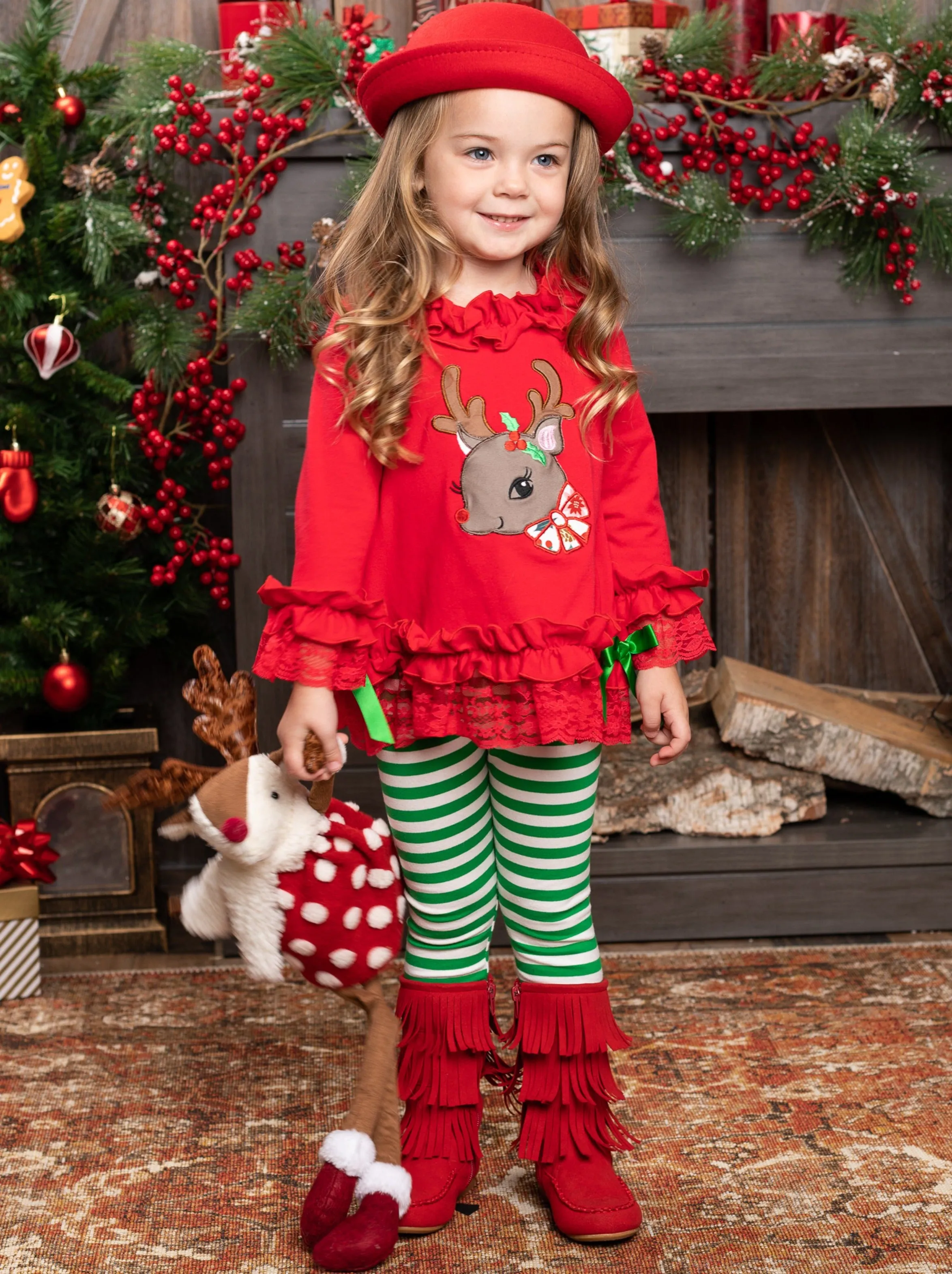 Ruffled Rudolph Striped Legging Set