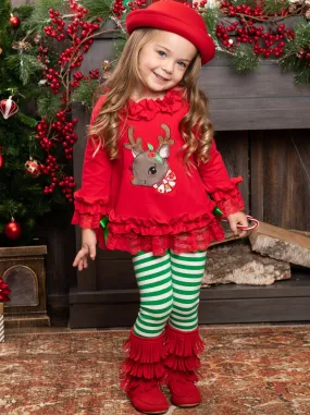 Ruffled Rudolph Striped Legging Set