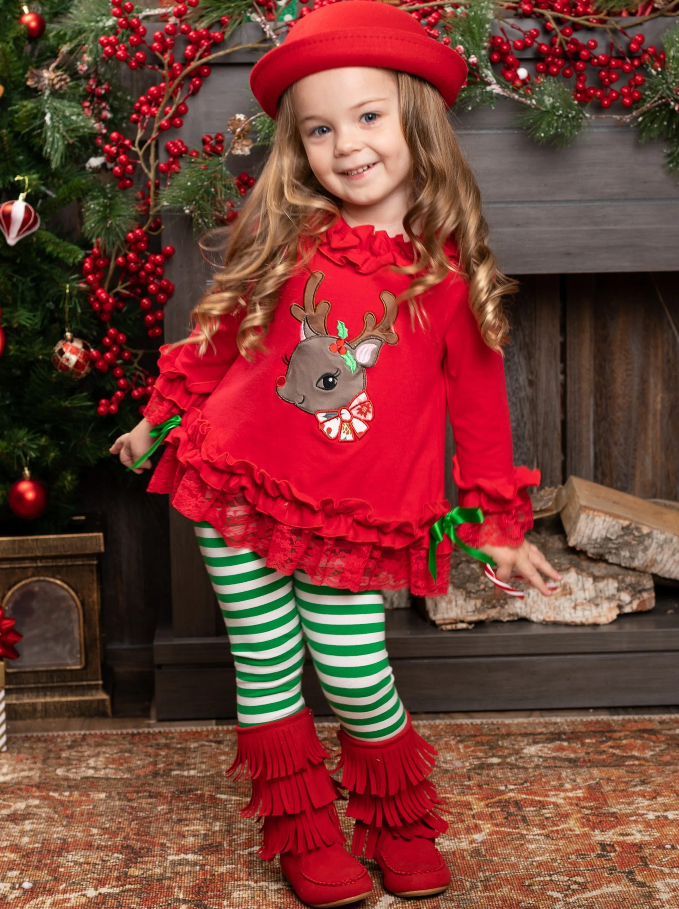 Ruffled Rudolph Striped Legging Set